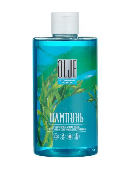 OLJE Натуральный шампунь против выпадения волос с экстрактом концентрата спирулины и кератина 450 мл в Омске